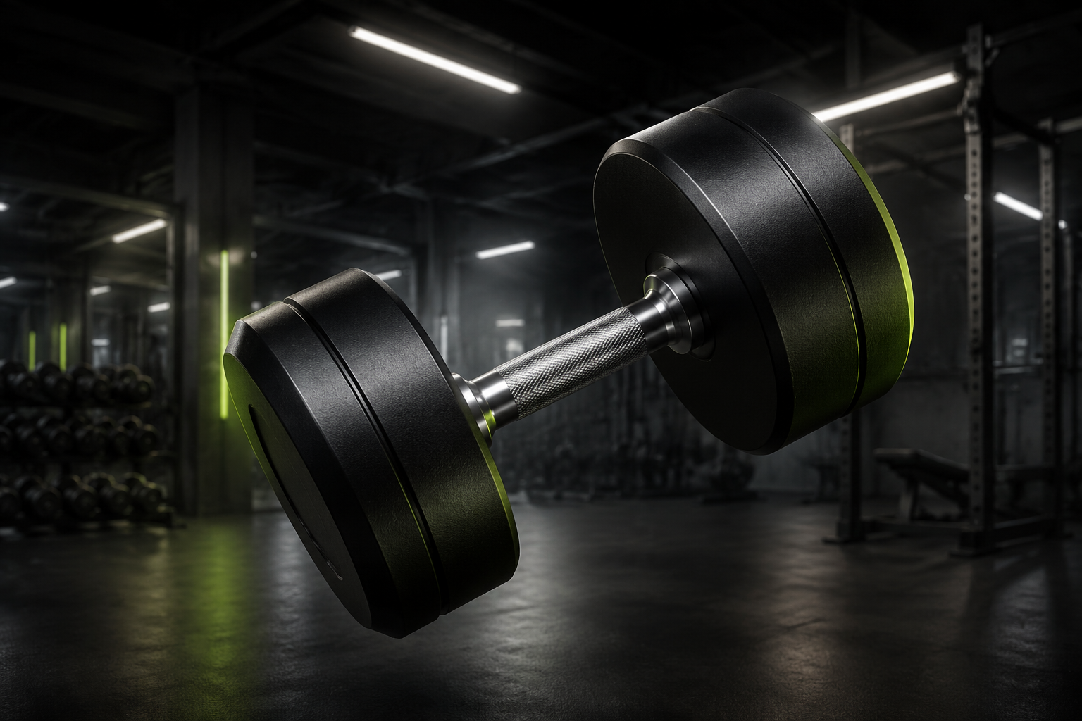3D black dumbbell in a premium gym